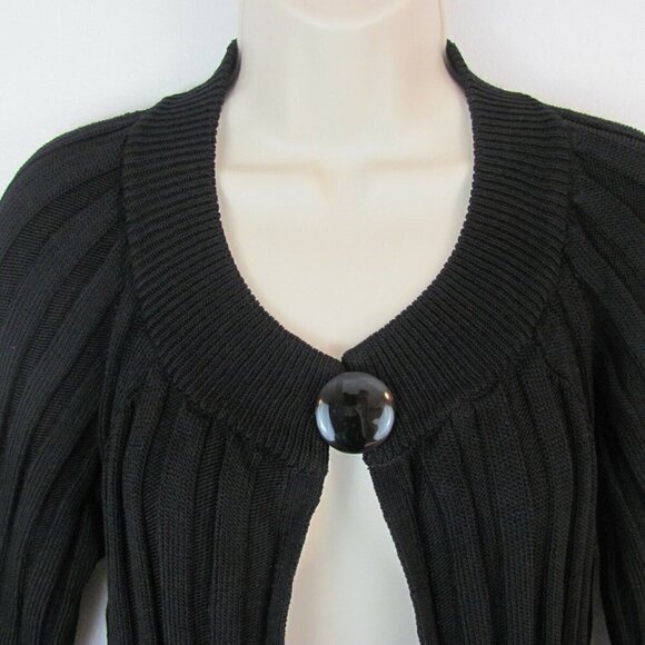Laura Ashley Cardigan Sweater Size Petite Medium Daisy Fields Black Wide Ribbed - Picture 3 of 7